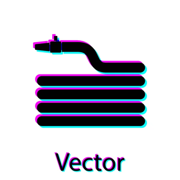 Mangueira de jardim preto ou ícone de mangueira de incêndio isolado no fundo branco. Ícone de pistola de pulverização. Equipamento de rega. Ilustração vetorial — Vetor de Stock