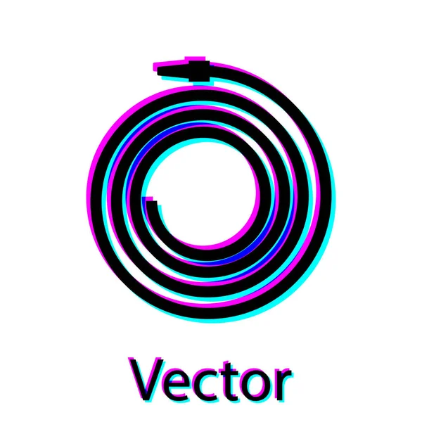 Tuyau d'arrosage noir ou icône de tuyau d'incendie isolé sur fond blanc. Icône de pistolet pulvérisateur. Matériel d'arrosage. Illustration vectorielle — Image vectorielle