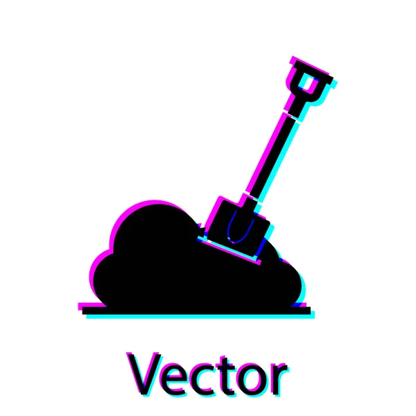 Schwarze Schaufel im Bodensymbol isoliert auf weißem Hintergrund. Gartenwerkzeug. Werkzeug für Gartenbau, Landwirtschaft, Landwirtschaft. Vektorillustration — Stockvektor