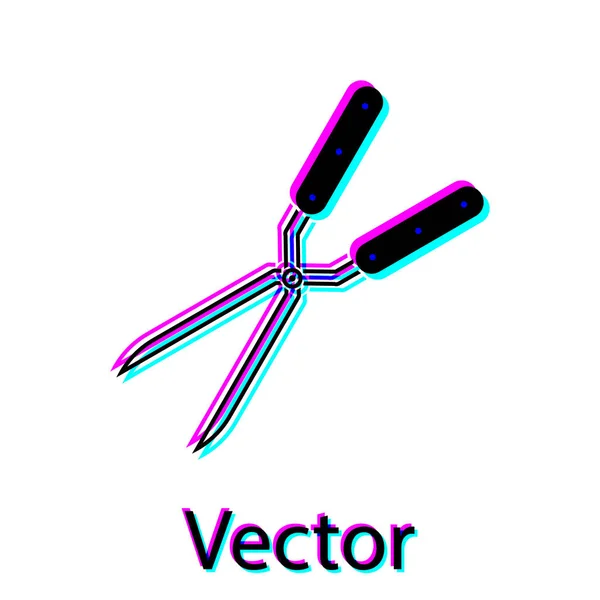 Zwarte tuinieren handgemaakte schaar voor bijsnijden pictogram geïsoleerd op witte achtergrond. Snoeischaren met houten handvatten. Vector illustratie — Stockvector