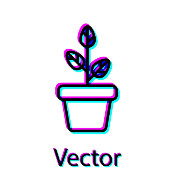 Flores pretas no ícone do potenciômetro isolado no fundo branco. Planta crescendo em um pote. Planta em vaso. Ilustração vetorial — Vetor de Stock