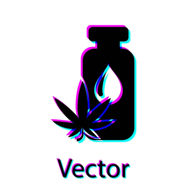 Schwarzes medizinisches Marihuana oder Cannabisblatt-Olivenöl-Tropfen-Symbol isoliert auf weißem Hintergrund. Cannabis-Extrakt. Hanf-Symbol. Vektorillustration — Stockvektor