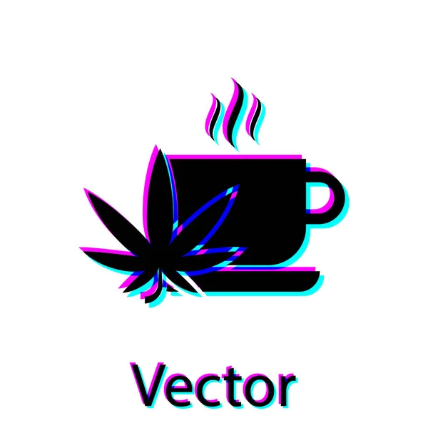 Chá de xícara preta com ícone de folha de maconha ou cannabis isolado no fundo branco. Legalização da marijuana. Símbolo de cânhamo. Ilustração vetorial — Vetor de Stock