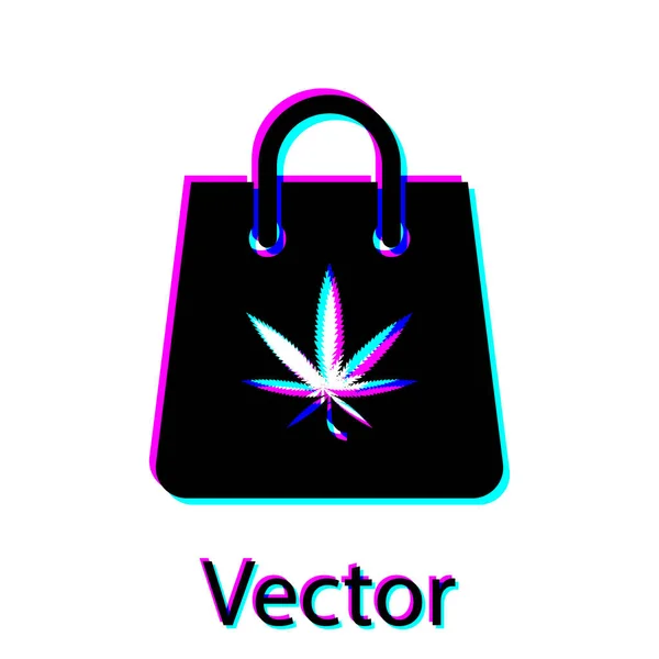 Schwarzer Einkaufspapierbeutel mit medizinischem Marihuana oder Cannabis-Blatt-Symbol isoliert auf weißem Hintergrund. Cannabis kaufen. Hanf-Symbol. Vektorillustration — Stockvektor