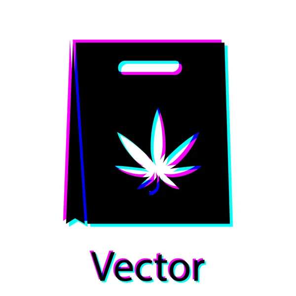 Schwarzer Einkaufspapierbeutel mit medizinischem Marihuana oder Cannabis-Blatt-Symbol isoliert auf weißem Hintergrund. Cannabis kaufen. Hanf-Symbol. Vektorillustration — Stockvektor