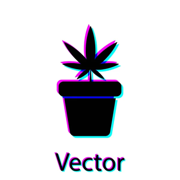 Schwarzes medizinisches Marihuana oder Cannabis-Pflanze im Topf Symbol isoliert auf weißem Hintergrund. Marihuana-Anbaukonzept. Hanftopfpflanze. Vektorillustration — Stockvektor
