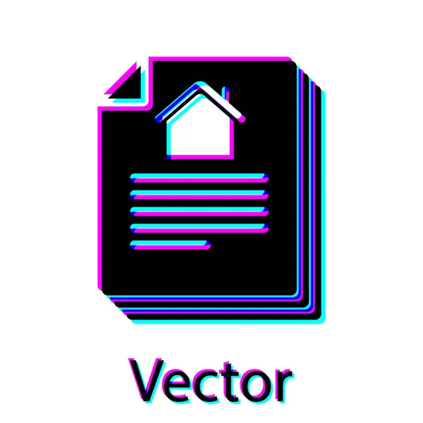 Icono de contrato de la Casa Negra aislado sobre fondo blanco. Servicio de creación de contratos, formación de documentos, composición del formulario de solicitud. Ilustración vectorial — Vector de stock