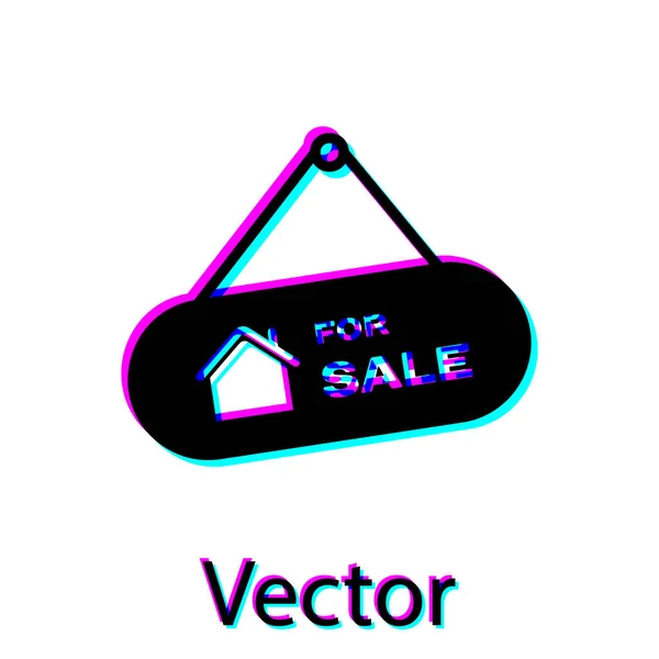 Schwarzes Hängeschild mit Text zum Verkauf, isoliert auf weißem Hintergrund. Schild mit Text zum Verkauf. Vektorillustration — Stockvektor