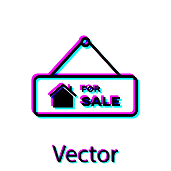 Schwarzes Hängeschild mit Text zum Verkauf, isoliert auf weißem Hintergrund. Schild mit Text zum Verkauf. Vektorillustration — Stockvektor