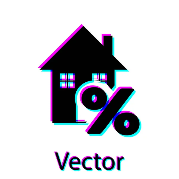 Schwarzes Haus mit Percant Discount Tag Symbol isoliert auf weißem Hintergrund. Haus Prozentsatz Zeichen Preis. Immobilien zu Hause. Kredit Prozentsatz Symbol. Vektorillustration — Stockvektor