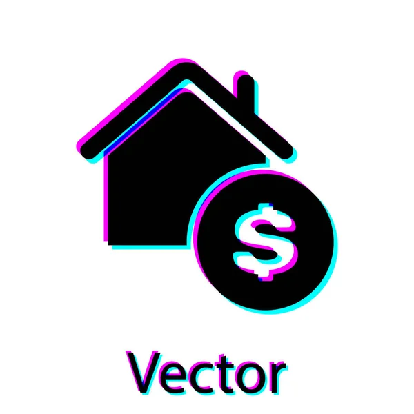 Casa Negra com ícone de símbolo de dólar isolado no fundo branco. Casa e dinheiro. Conceito imobiliário. Ilustração vetorial — Vetor de Stock