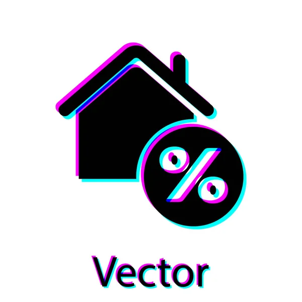 Schwarzes Haus mit Percant Discount Tag Symbol isoliert auf weißem Hintergrund. Haus Prozentsatz Zeichen Preis. Immobilien zu Hause. Kredit Prozentsatz Symbol. Vektorillustration — Stockvektor