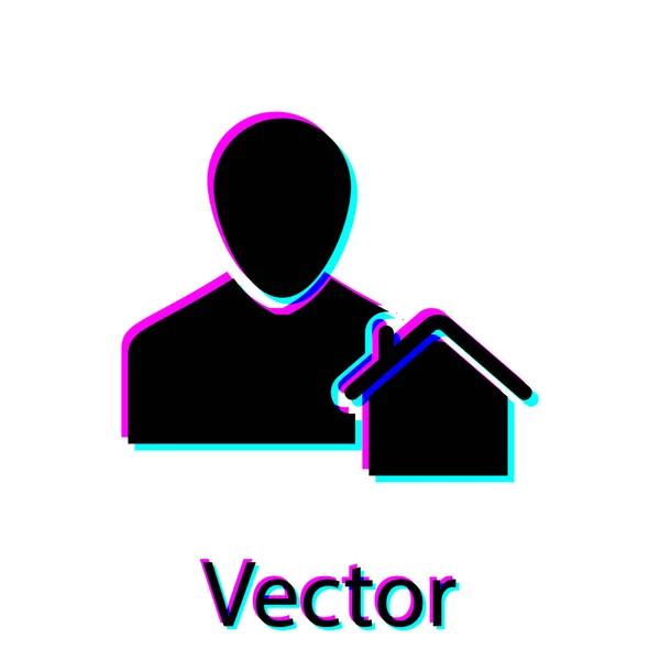 Schwarzes Maklersymbol isoliert auf weißem Hintergrund. Hauskauf. Vektorillustration — Stockvektor