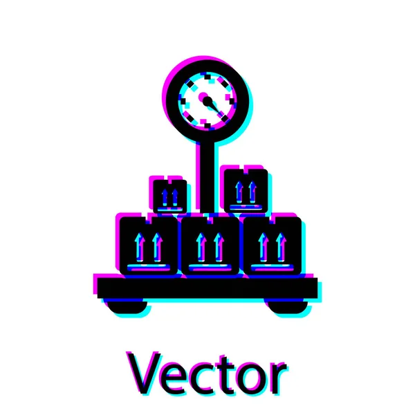 Échelle noire avec icône boîte en carton isolée sur fond blanc. Logistique et livraison. Poids du colis de livraison sur une échelle. Illustration vectorielle — Image vectorielle