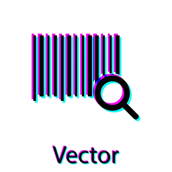 Ícone de código de barras Black Search isolado no fundo branco. Ampliação de vidro à procura de código de barras. Etiqueta de código de barras adesivo. Código de barras de pesquisa. Ilustração vetorial — Vetor de Stock