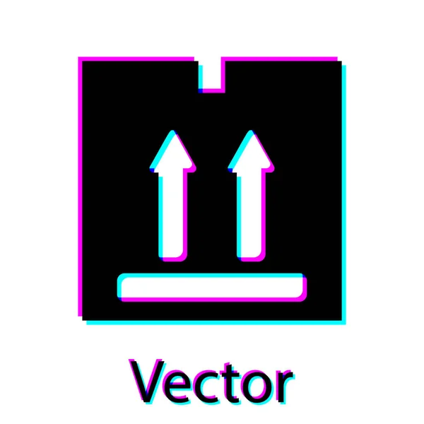 Boîte en carton noir avec icône de symbole de circulation isolée sur fond blanc. Boîte, paquet, panneau de colis. Livraison, transport et expédition. Illustration vectorielle — Image vectorielle