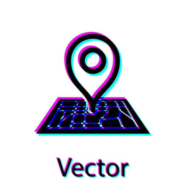 Placeholder preto no papel do mapa no ícone da perspectiva isolado no fundo branco. Ilustração vetorial — Vetor de Stock