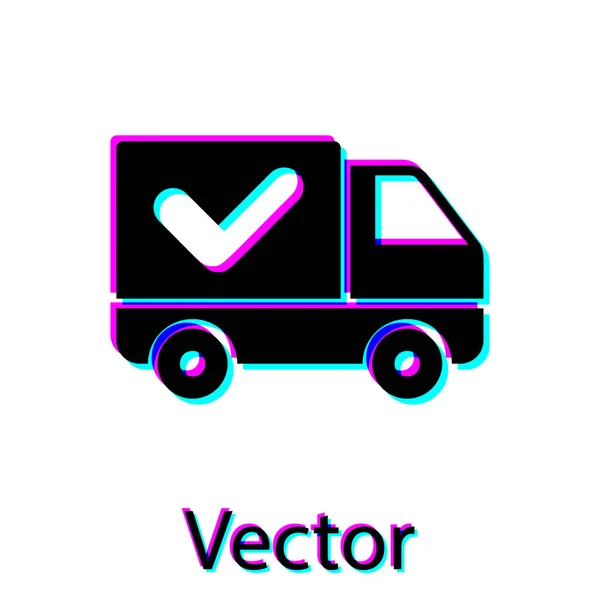 Schwarzer Lieferwagen mit Häkchen-Symbol auf weißem Hintergrund. Vektorillustration — Stockvektor