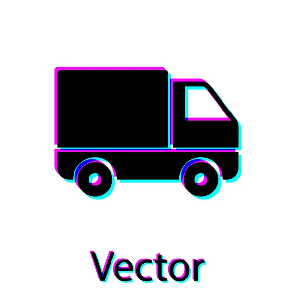 Black Delivery cargo camion vehicul pictograma izolat pe fundal alb. Vector Illustration — Vector de stoc
