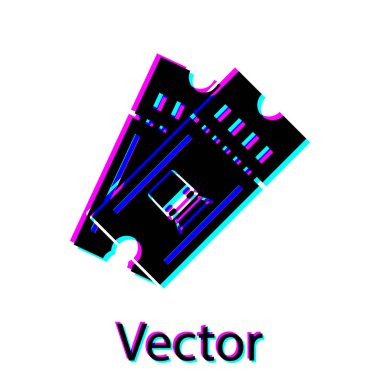 Siyah Tren bilet simgesi beyaz arka plan üzerinde izole. Demiryolu ile seyahat. Vektör İllüstrasyonu