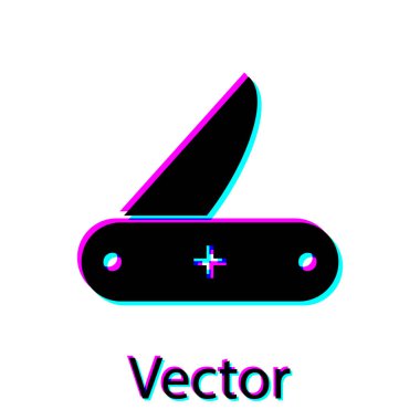 Siyah İsviçre çakısı simgesi beyaz arka plan üzerinde izole. Çok amaçlı, çok amaçlı penknife. Çok fonksiyonlu bir araç. Vektör İllüstrasyonu