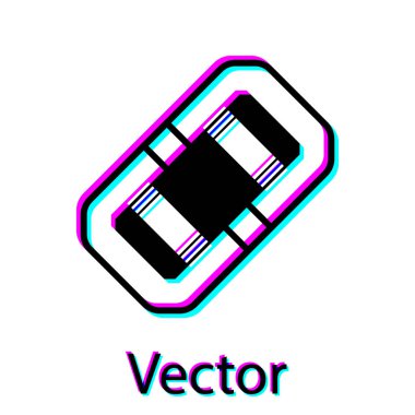 Siyah Rafting tekne simgesi beyaz arka plan üzerinde izole. Şişme bot. Su sporları, ekstrem sporlar, tatil, tatil, takım kurma. Vektör İllüstrasyonu