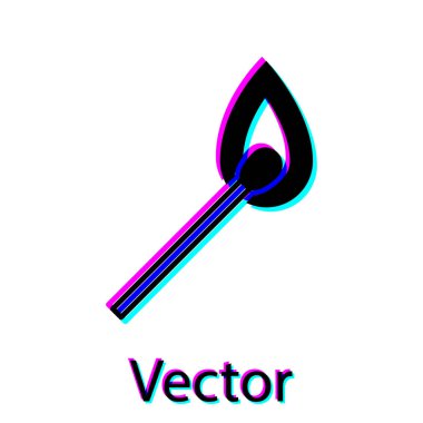 Beyaz arka planda izole edilmiş ateş simgesiyle siyah yanma eşleşmesi. Ateşle uyuşun. Kibrit ler işareti. Vektör İllüstrasyonu