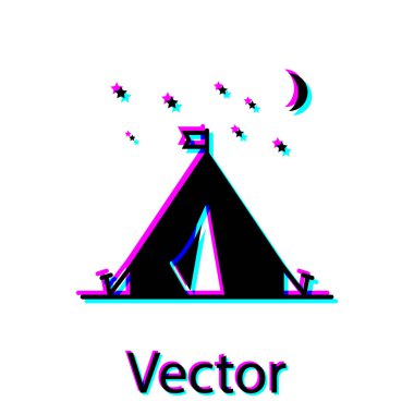 Beyaz arka plan üzerinde izole bayrak simgesi ile Siyah Turist çadır. Kamp sembolü. Vektör İllüstrasyonu