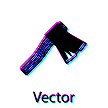 Siyah Eski ahşap balta simgesi beyaz arka plan üzerinde izole. Oduncu baltası. Vektör İllüstrasyonu