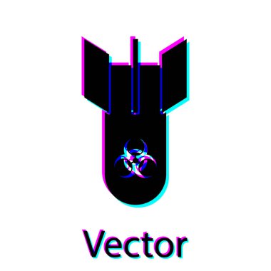 Siyah Biohazard bomba simgesi beyaz arka plan üzerinde izole. Roket bombası düşüyor. Vektör İllüstrasyonu