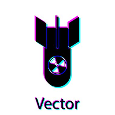 Siyah Nükleer bomba simgesi beyaz arka planda izole. Roket bombası düşüyor. Vektör İllüstrasyonu