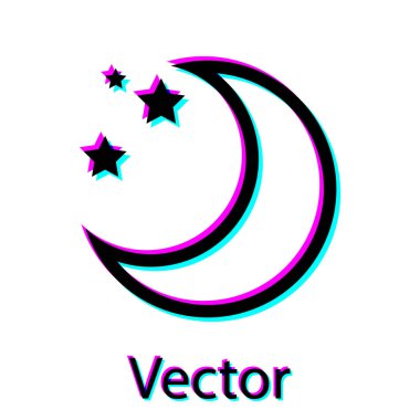 Siyah Ay ve yıldızlar simgesi beyaz arka planda izole. Vektör İllüstrasyonu