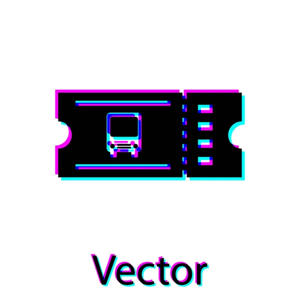 Icono de billete de autobús negro aislado sobre fondo blanco. Billete de transporte público. Ilustración vectorial — Vector de stock