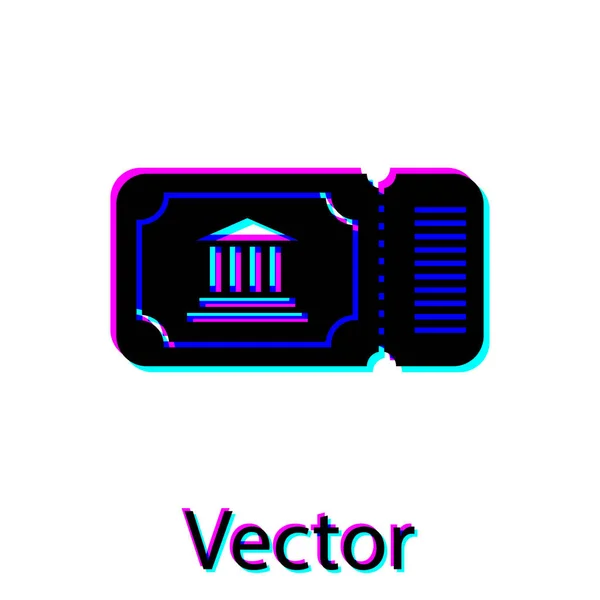 Schwarzes Museumsticket-Symbol auf weißem Hintergrund. Eintrittskarten für das Historische Museum ermöglichen einen Ausstellungsausflug. Vektorillustration — Stockvektor