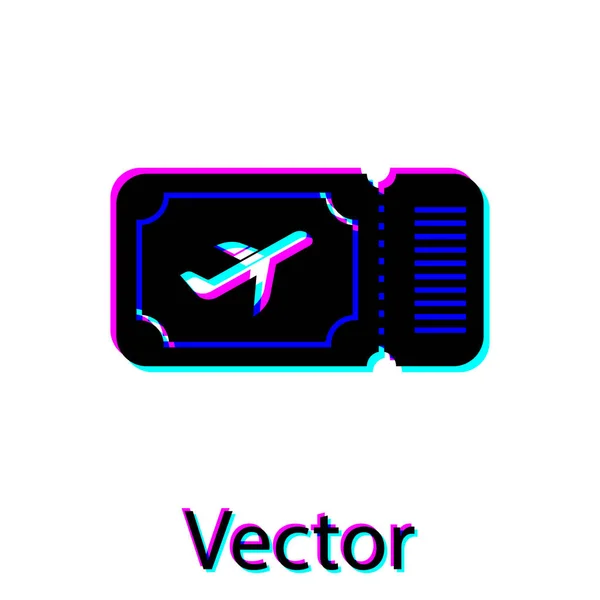 Schwarzes Symbol für Flugtickets isoliert auf weißem Hintergrund. Flugticket. Vektorillustration — Stockvektor