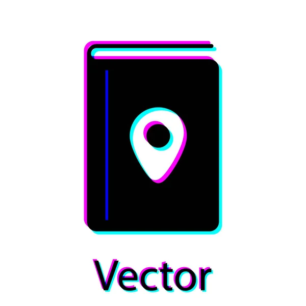 Capa preta ícone guia de viagem livro isolado no fundo branco. Ilustração vetorial — Vetor de Stock