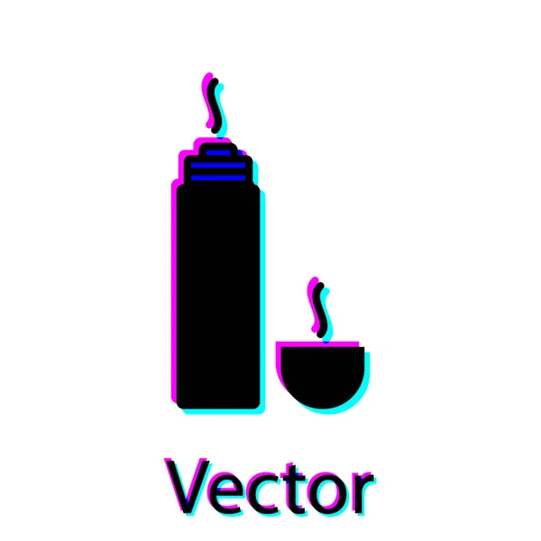 Icono del contenedor Black Thermos aislado sobre fondo blanco. Icono de termo frasco. Equipo de camping y senderismo. Ilustración vectorial — Vector de stock