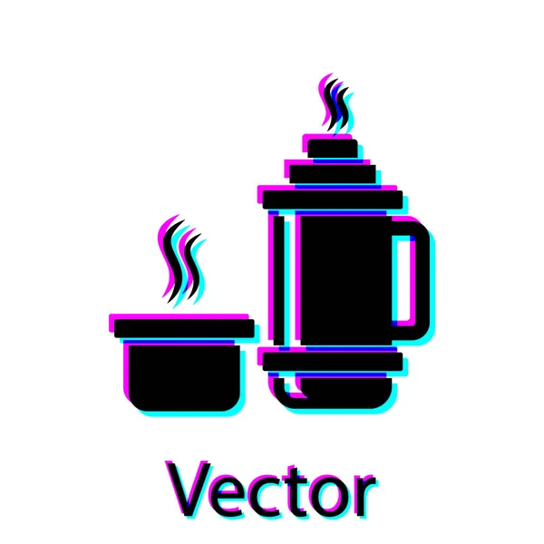 Icono del contenedor Black Thermos aislado sobre fondo blanco. Icono de termo frasco. Equipo de camping y senderismo. Ilustración vectorial — Vector de stock