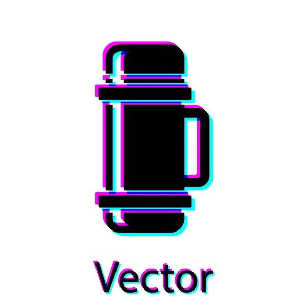 Black Thermos container icon isolated on white background. Thermo flask icon. Camping and hiking equipment. Vector Illustration — Stock Vector