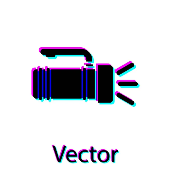 Черный фонарик значок изолирован на белом фоне. Туристическая ручка фонарика. Векторная миграция — стоковый вектор