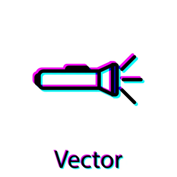 Black Flashlight icon isolated on white background. Vector Illustration — Stock Vector