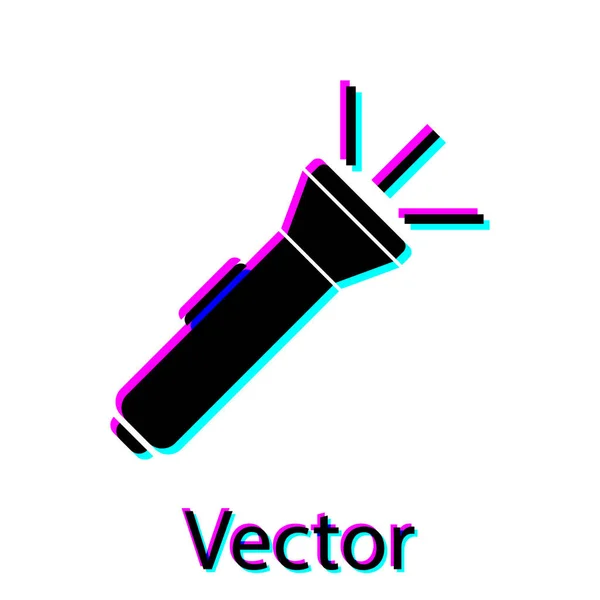 Schwarze Taschenlampe Symbol isoliert auf weißem Hintergrund. Vektorillustration — Stockvektor