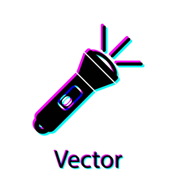 Icône lampe de poche noire isolée sur fond blanc. Illustration vectorielle — Image vectorielle