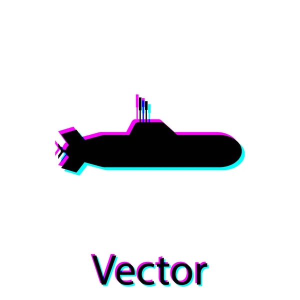 Ícone de submarino preto isolado no fundo branco. Navio militar. Ilustração vetorial — Vetor de Stock