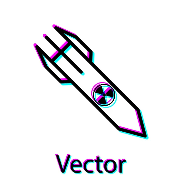 Schwarzes Atomraketen-Symbol isoliert auf weißem Hintergrund. Rakete fliegt herunter. Vektorillustration — Stockvektor