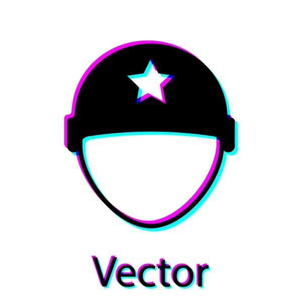 Icono del casco militar negro aislado sobre fondo blanco. Sombrero del ejército símbolo de defensa y protección. Sombrero protector. Ilustración vectorial — Vector de stock