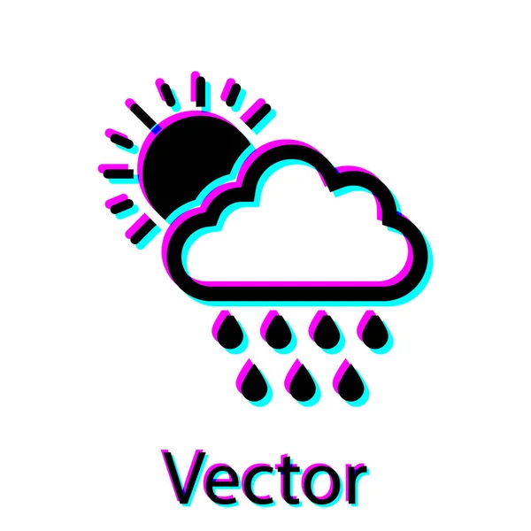 Black Cloud with rain and sun icon isolated on white background. Rain cloud precipitation with rain drops. Vector Illustration — Stock Vector