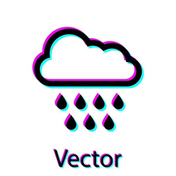 Nuvola nera con icona pioggia isolata su sfondo bianco. Pioggia precipitazioni nuvolose con gocce di pioggia. Illustrazione vettoriale — Vettoriale Stock