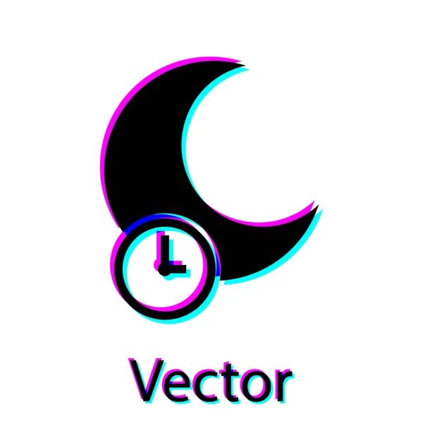 Icono negro de la luna durmiente aislado sobre fondo blanco. Ilustración vectorial — Vector de stock