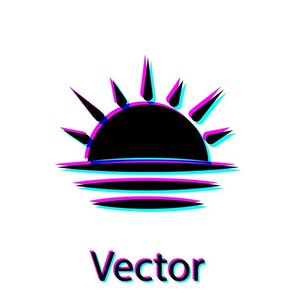 Ícone de pôr do sol preto isolado no fundo branco. Ilustração vetorial — Vetor de Stock